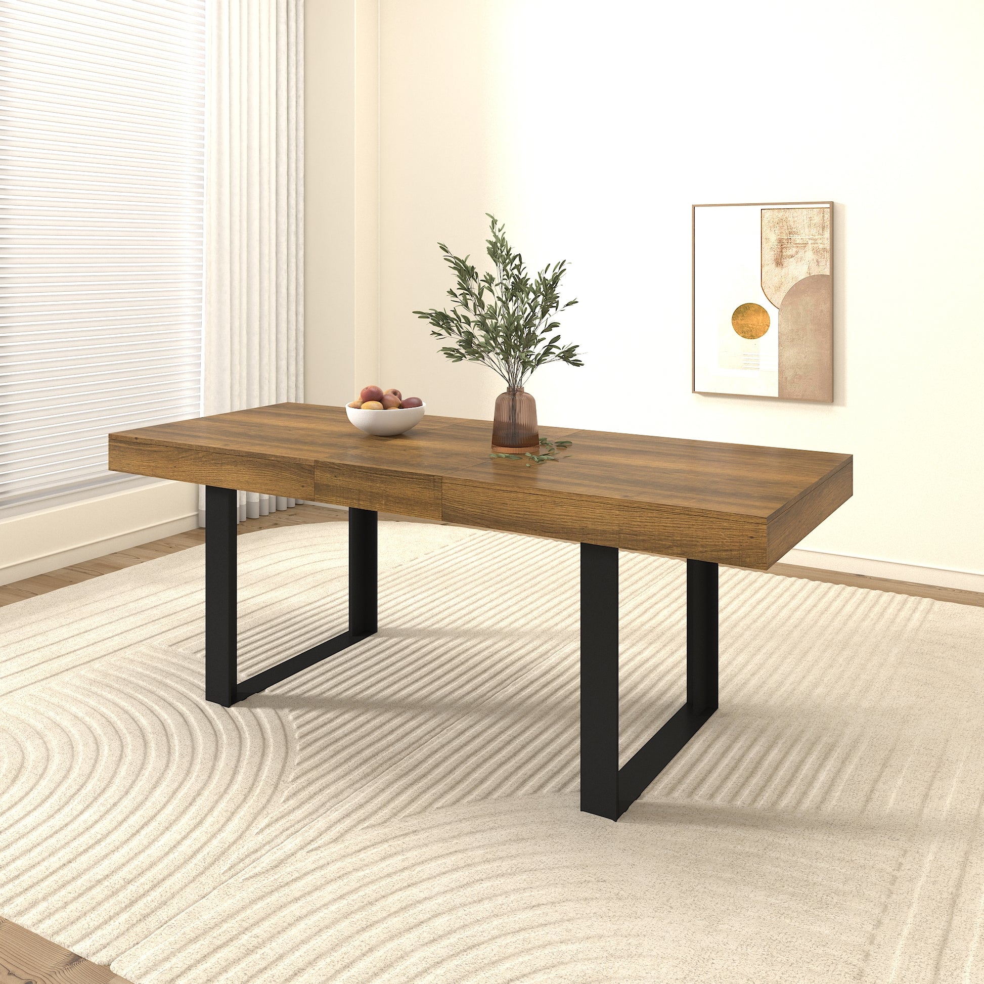 Extendable Particle Board Dining Table for 10 People Black Brown for Dining Room