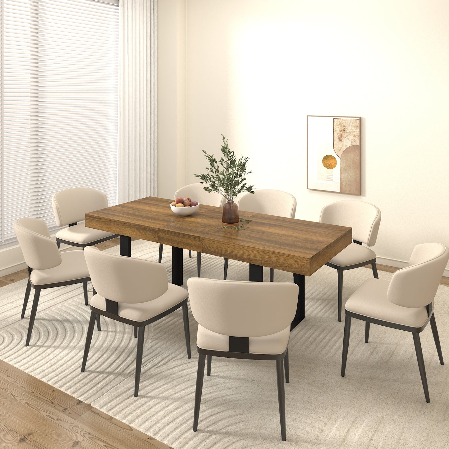Extendable Particle Board Dining Table for 10 People Black Brown for Dining Room