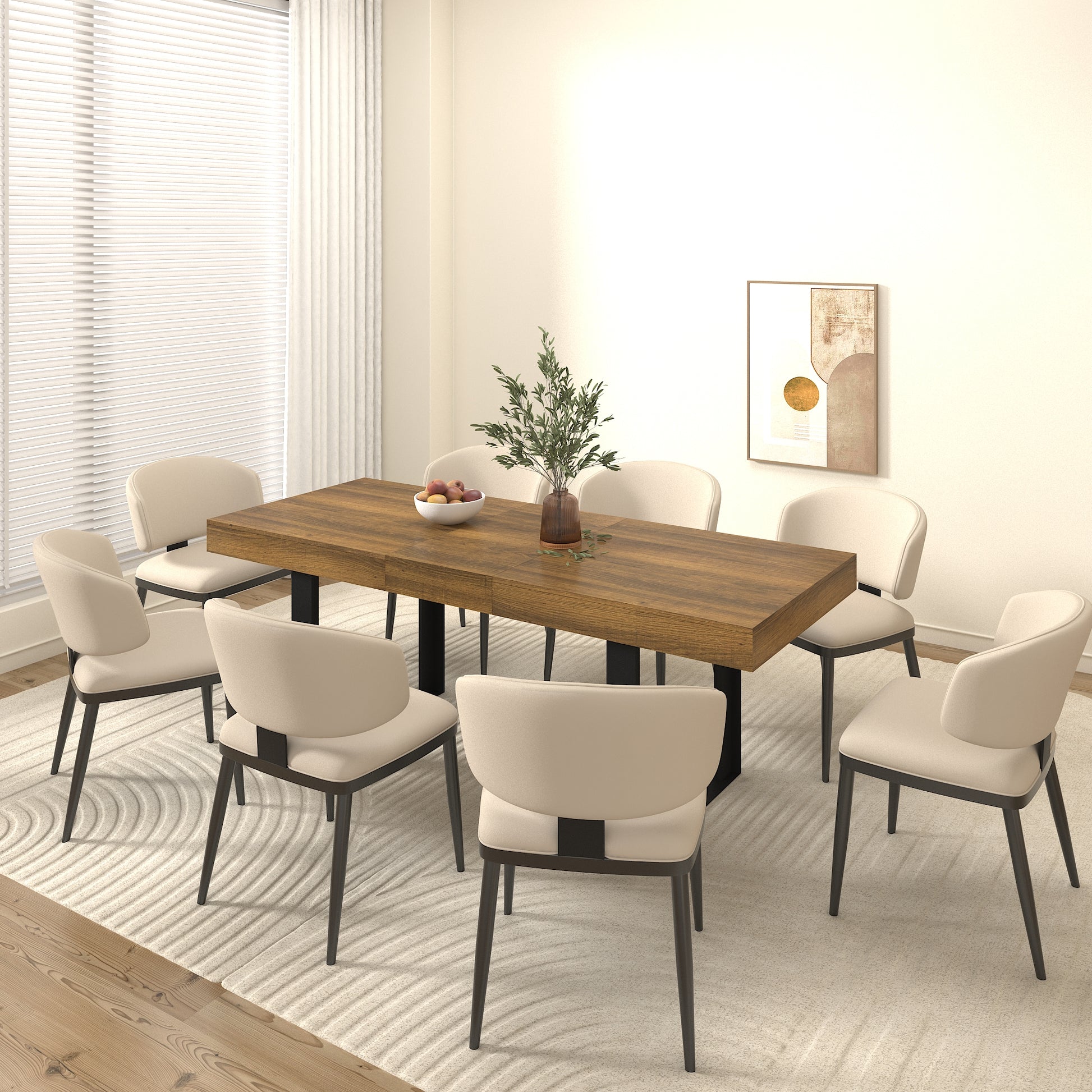 Extendable Particle Board Dining Table for 10 People Black Brown for Dining Room
