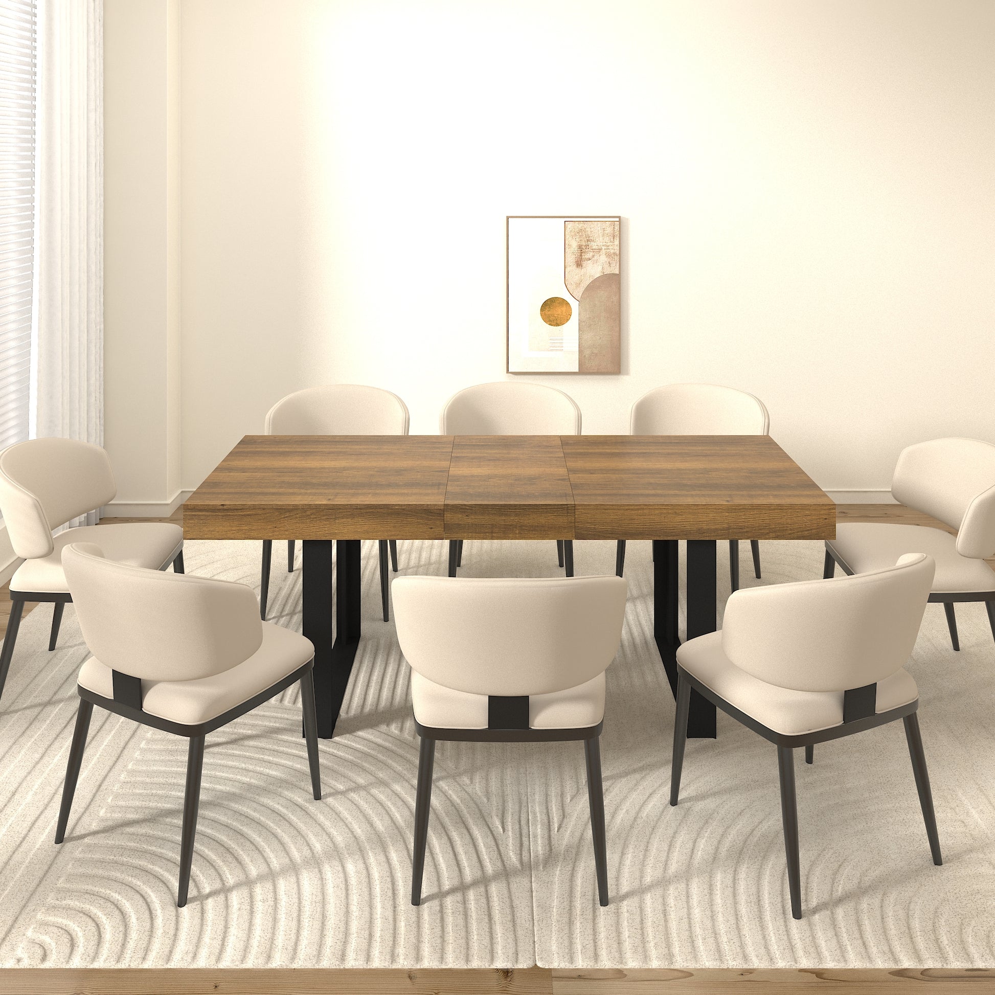Extendable Particle Board Dining Table for 10 People Black Brown for Dining Room