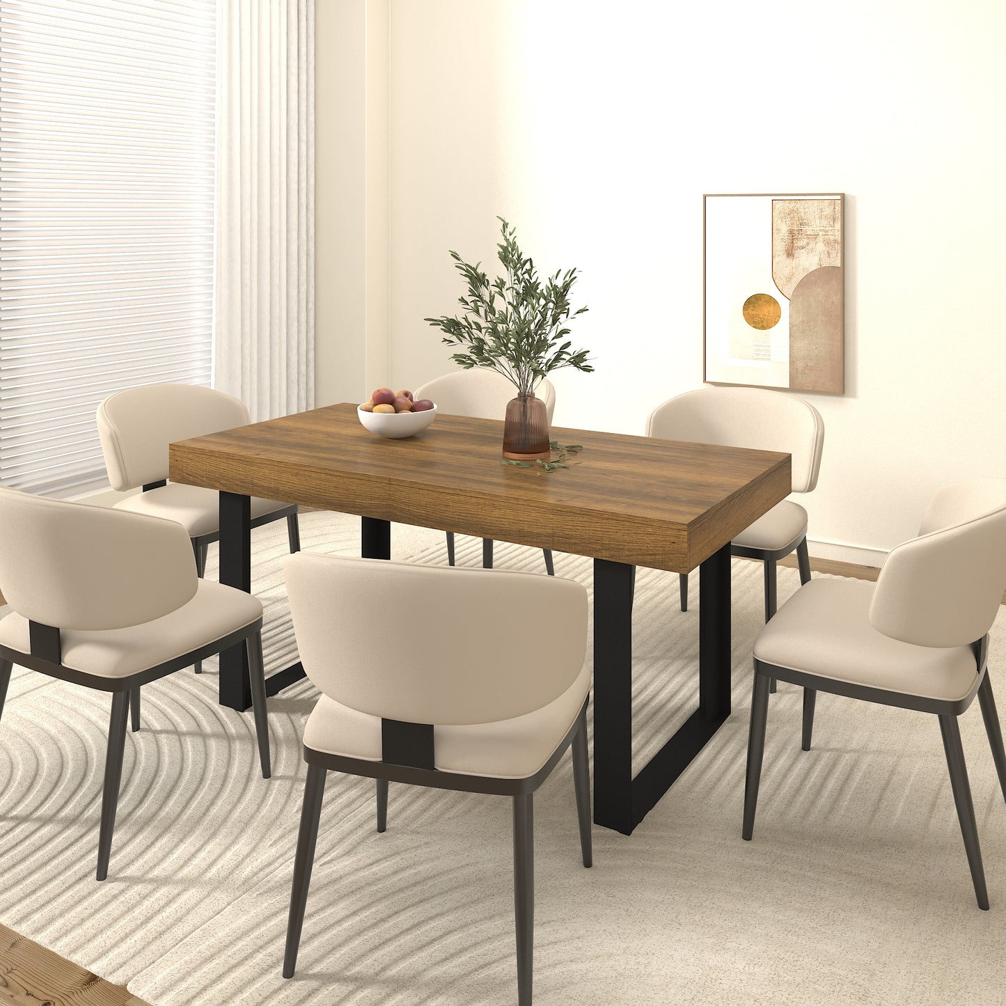 Extendable Particle Board Dining Table for 10 People Black Brown for Dining Room