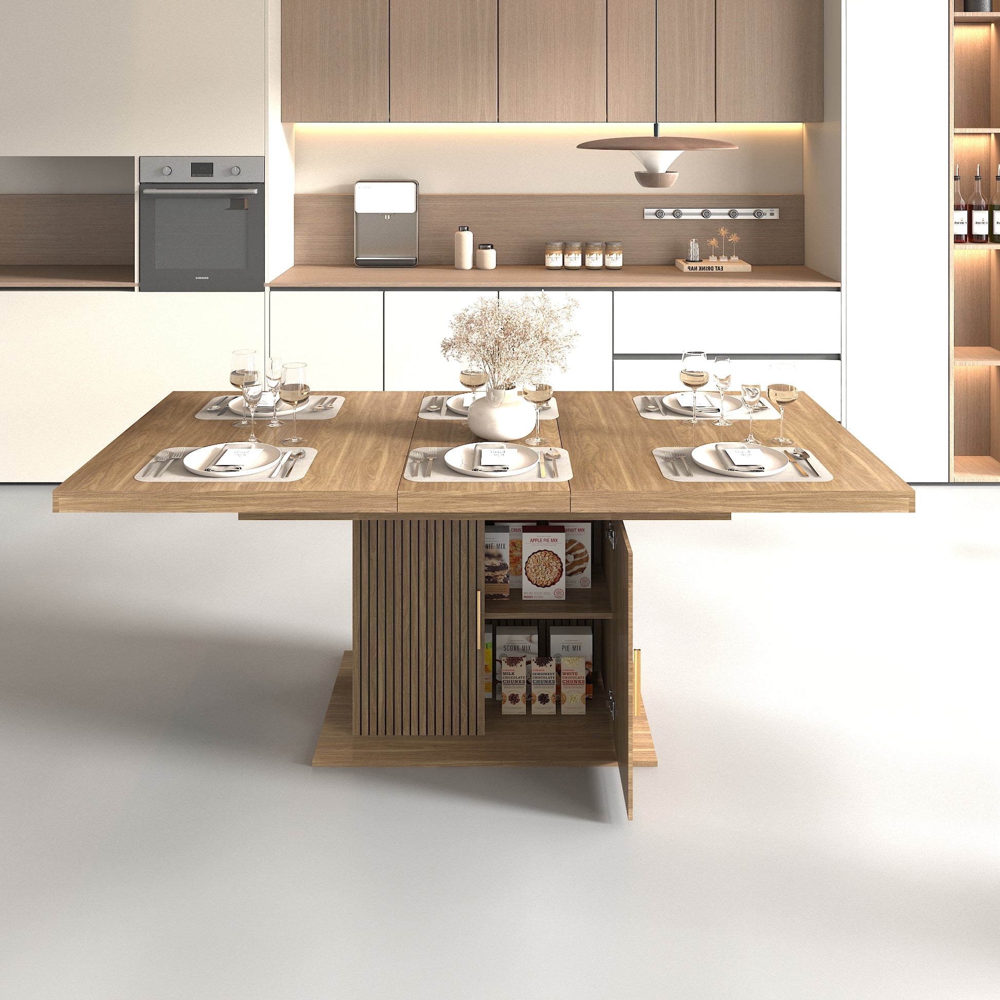 Expandable dining table with storage Modern minimalist dining table for 6-10 people
