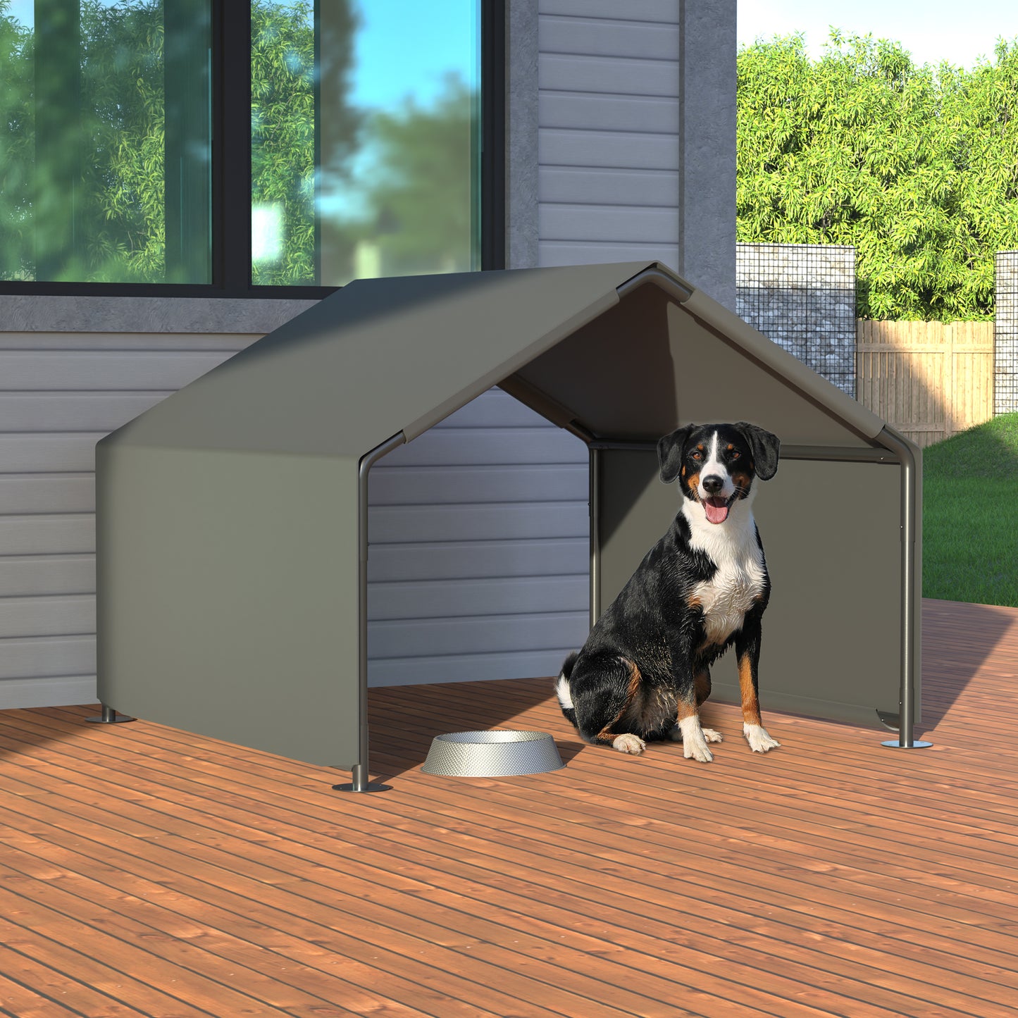 Gray Metal Dog Tent - Portable Outdoor Shade Shelter