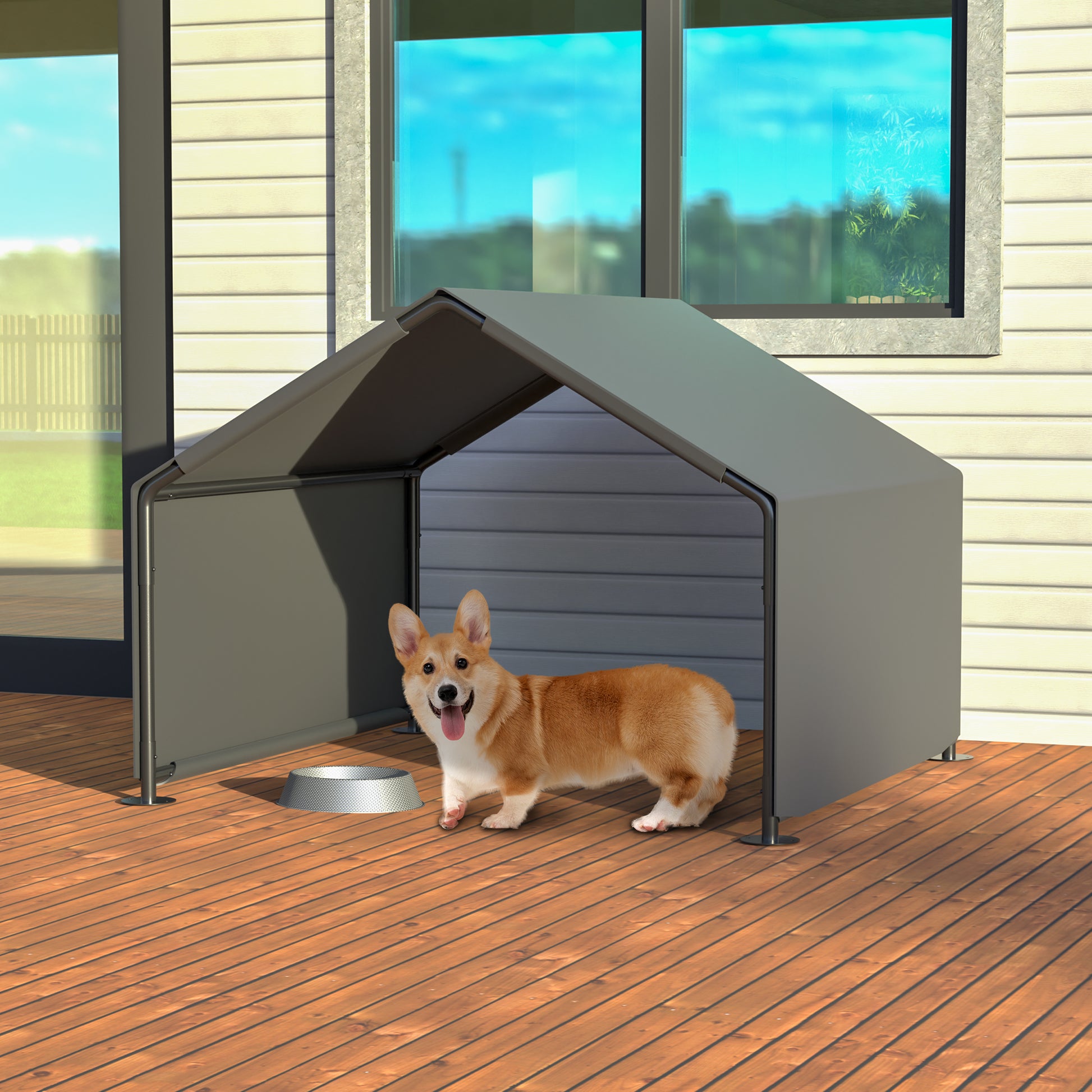 Gray Metal Dog Tent - Portable Outdoor Shade Shelter