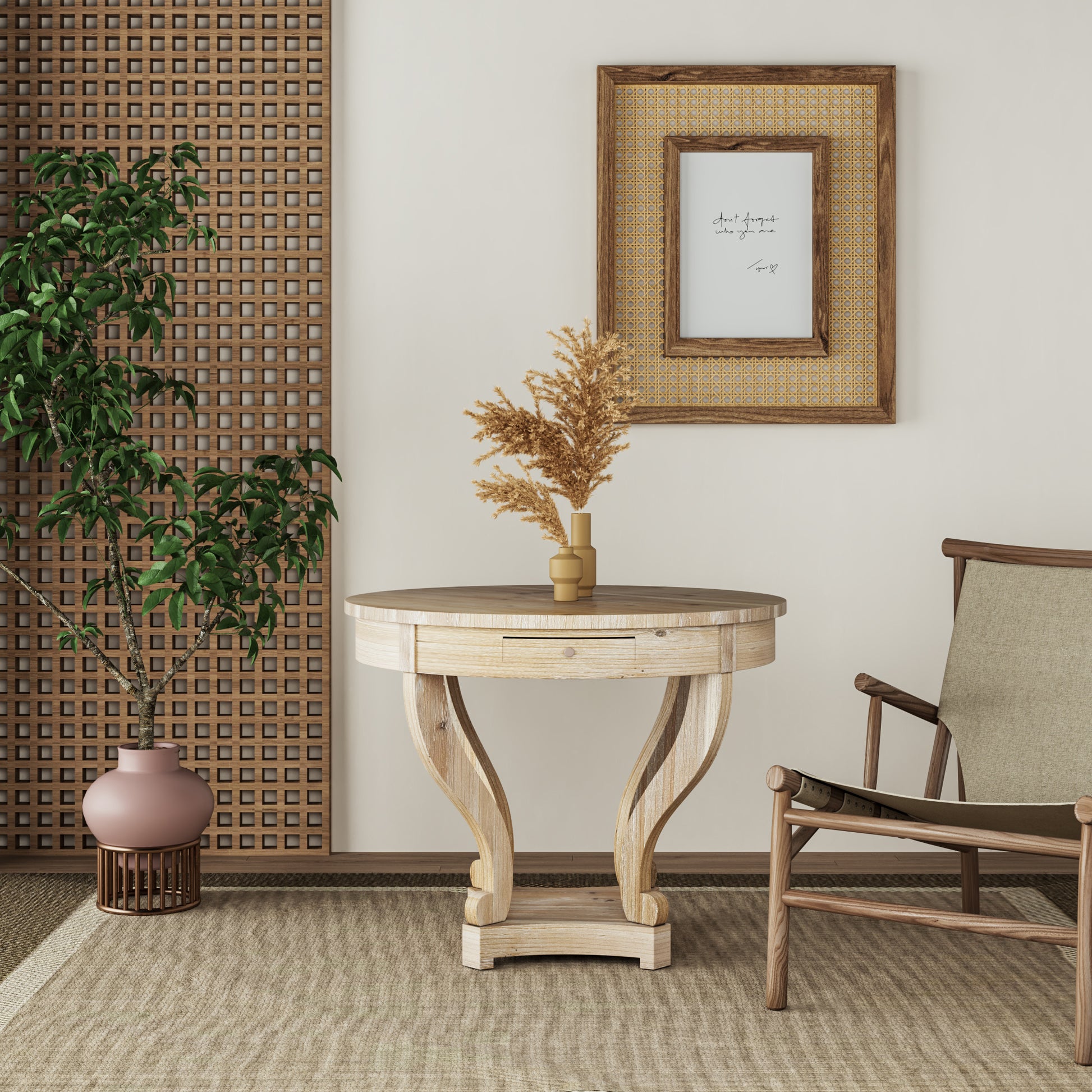 Curved Legs Farmhouse Dining Table - Natural Wood Grain