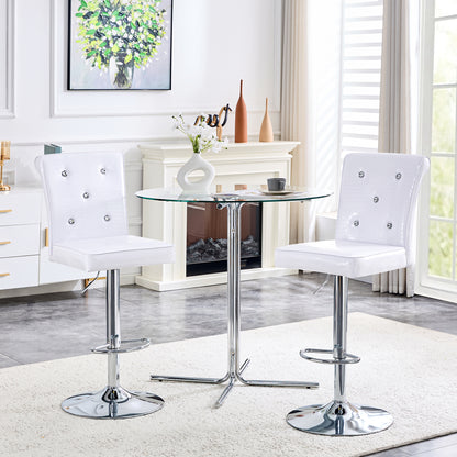 Set of 2 White PVC Dining Chairs with Crystal Details