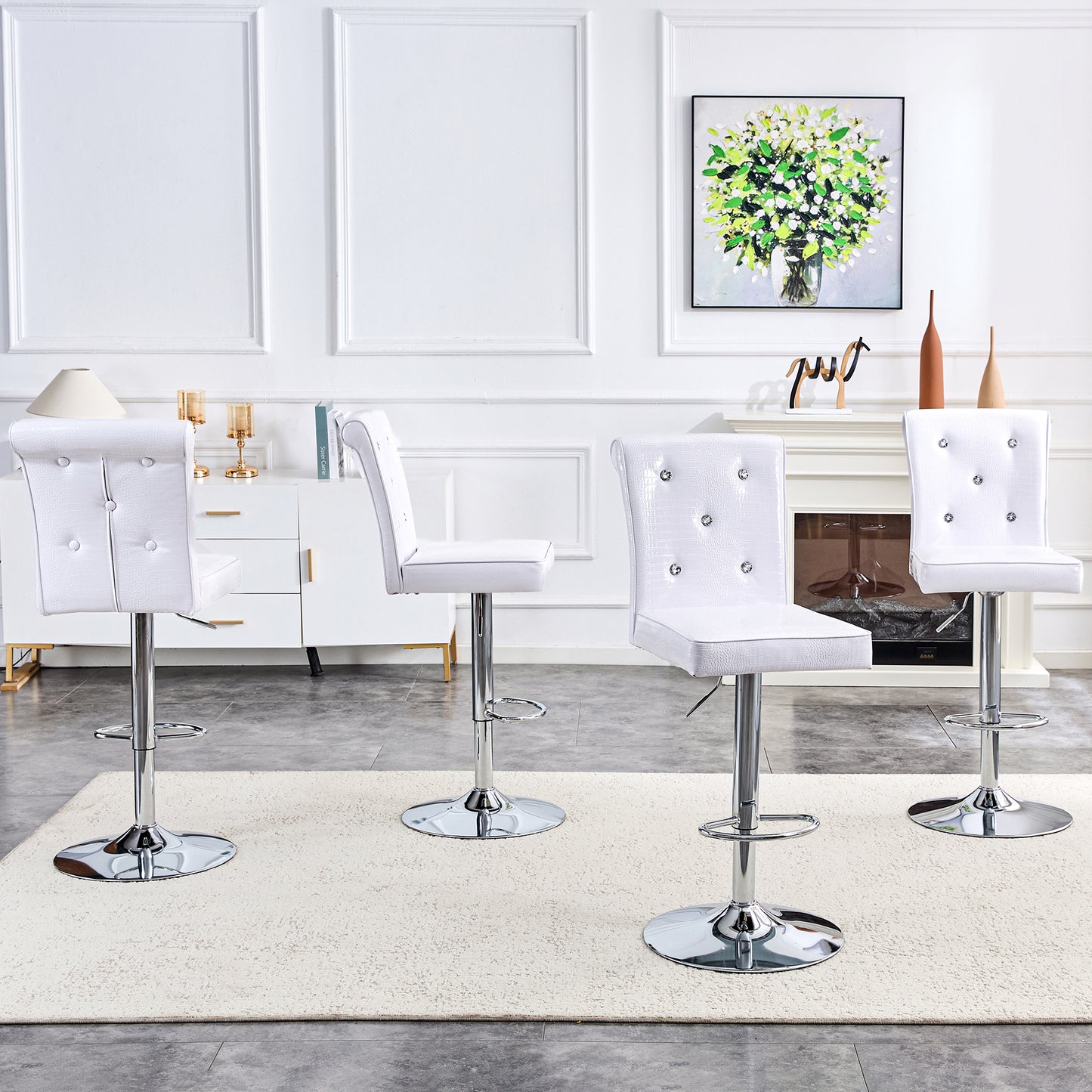 Set of 2 White PVC Dining Chairs with Crystal Details