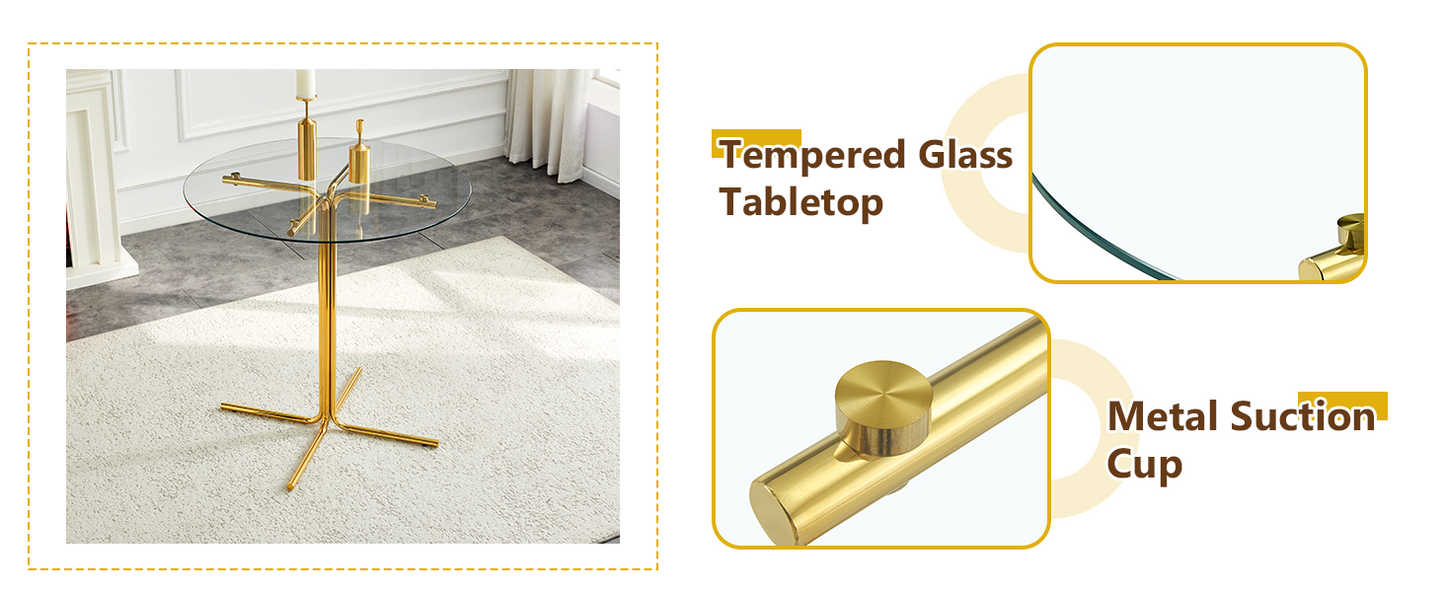 Round Glass Bar Table - 36 Inch Gold, Transparent for Dining Room