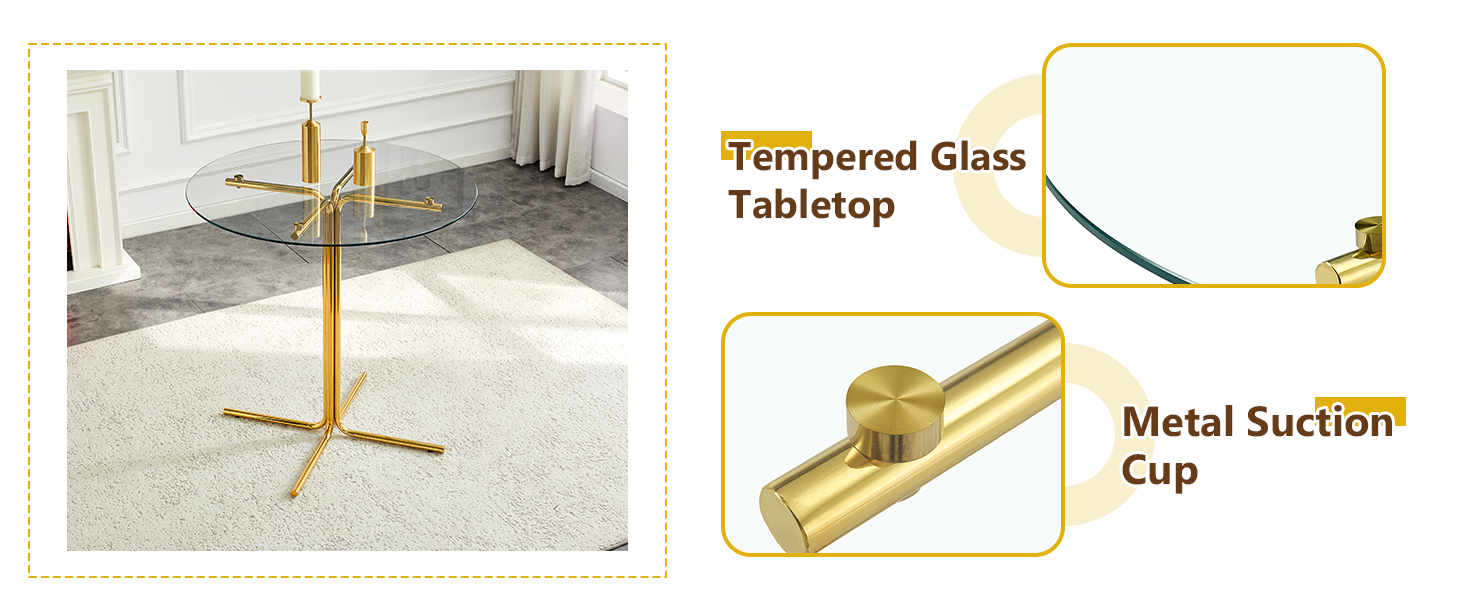 Round Glass Bar Table - 36 Inch Gold, Transparent for Dining Room