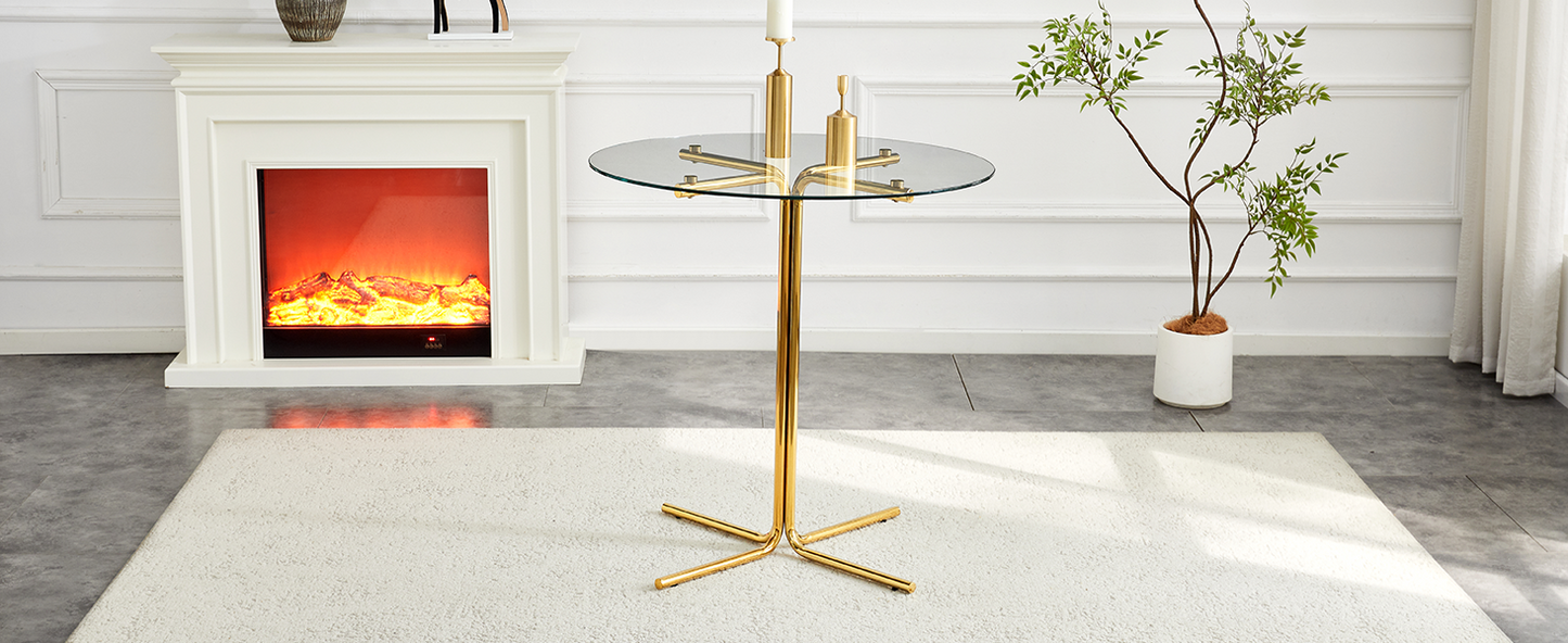 Round Glass Bar Table - 36 Inch Gold, Transparent for Dining Room