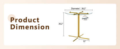Round Glass Bar Table - 36 Inch Gold, Transparent for Dining Room