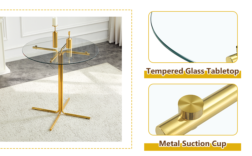 Round Glass Bar Table - 36 Inch Gold, Transparent for Dining Room