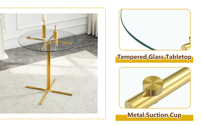Round Glass Bar Table - 36 Inch Gold, Transparent for Dining Room