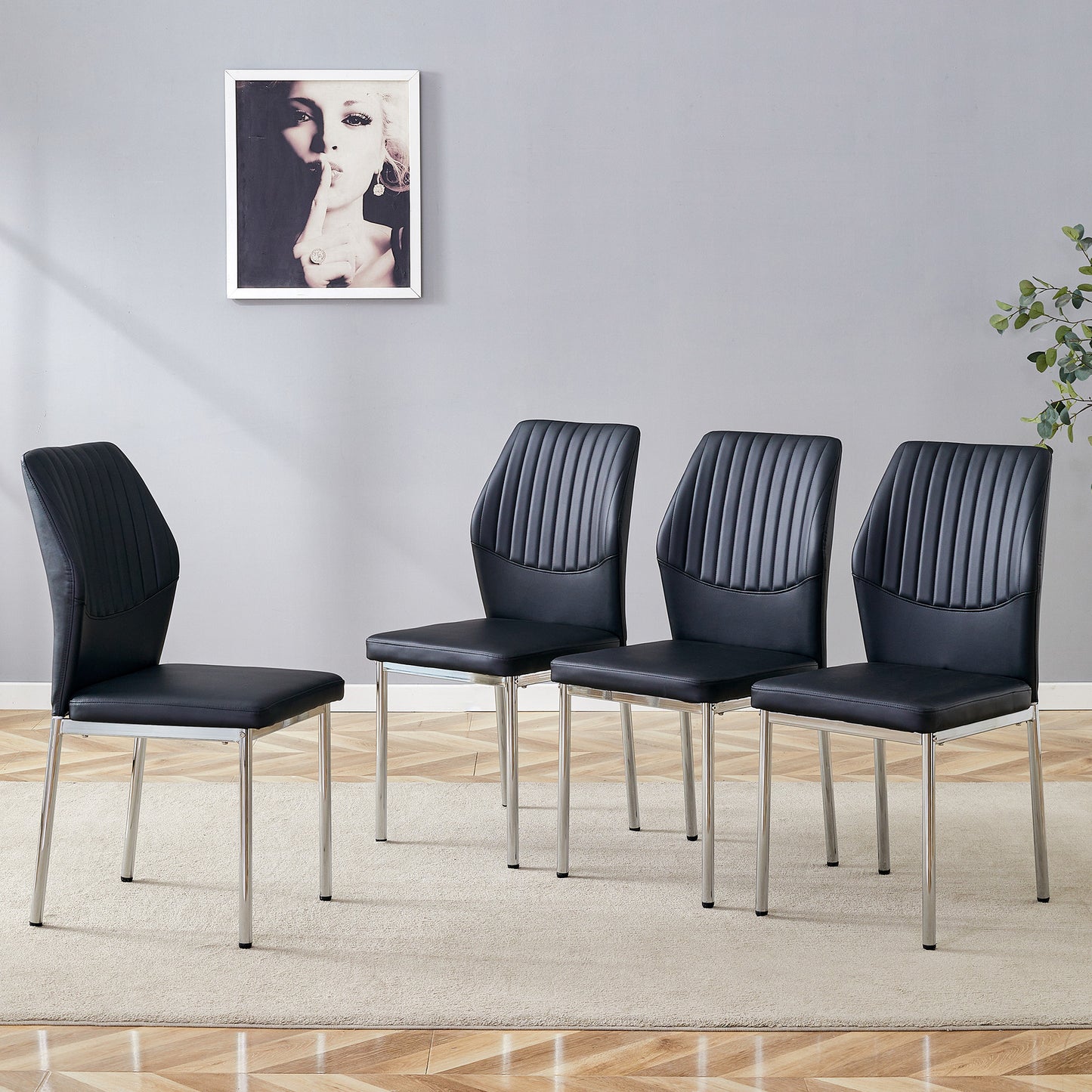 4-Piece Black & Silver Dining Chairs - Ergonomic Comfort, Modern Style