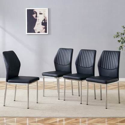 4-Piece Black & Silver Dining Chairs - Ergonomic Comfort, Modern Style