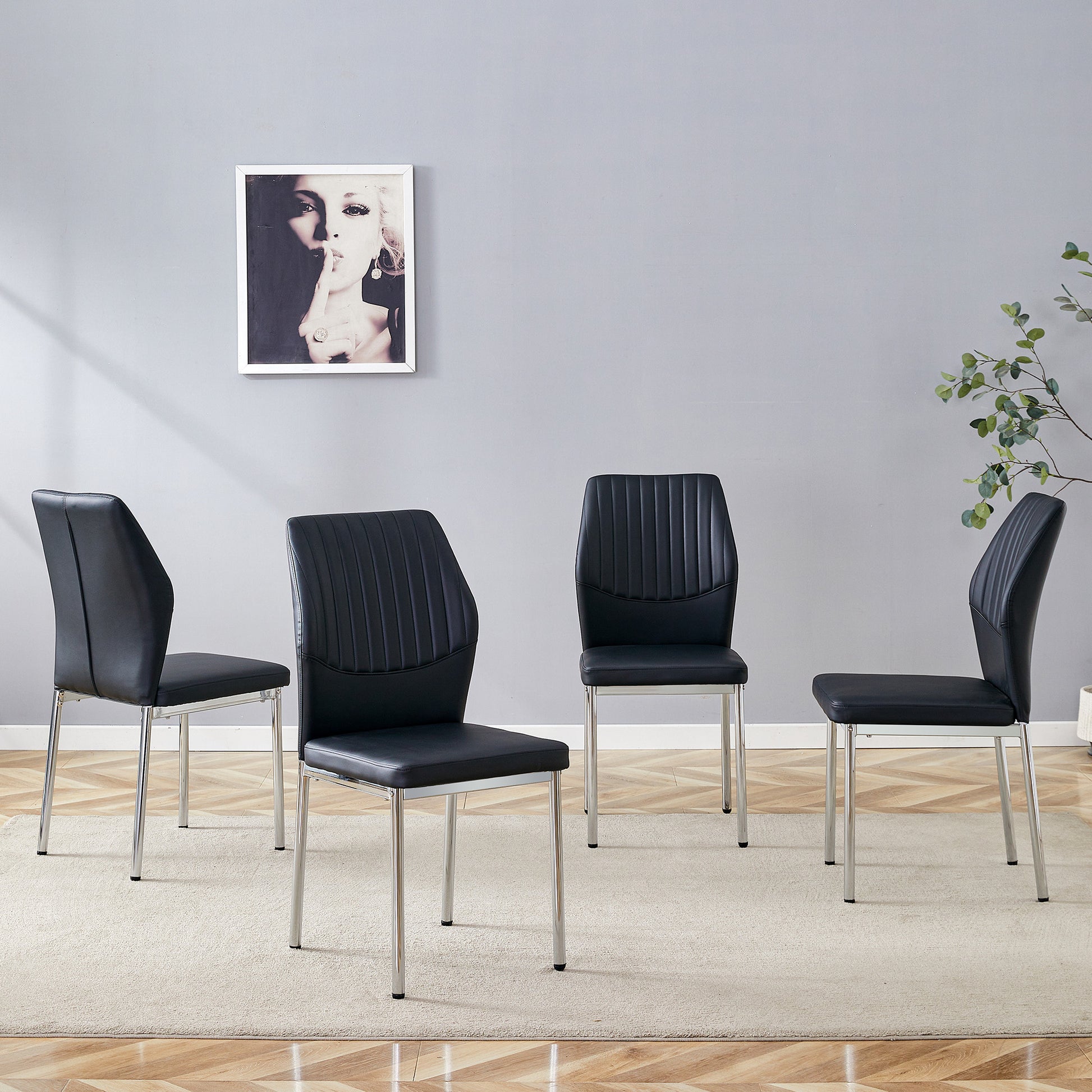 4-Piece Black & Silver Dining Chairs - Ergonomic Comfort, Modern Style