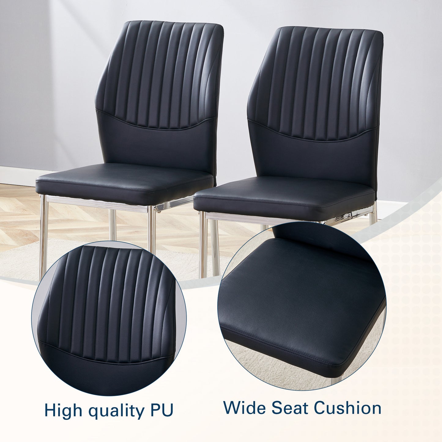 4-Piece Black & Silver Dining Chairs - Ergonomic Comfort, Modern Style