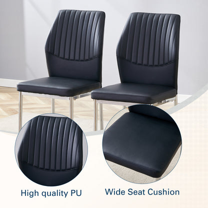 4-Piece Black & Silver Dining Chairs - Ergonomic Comfort, Modern Style