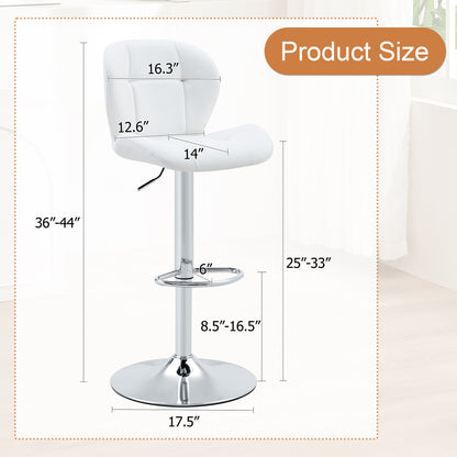 Set of 2 Height Adjustable Bar Stools, White PU - Kitchen Island Seating