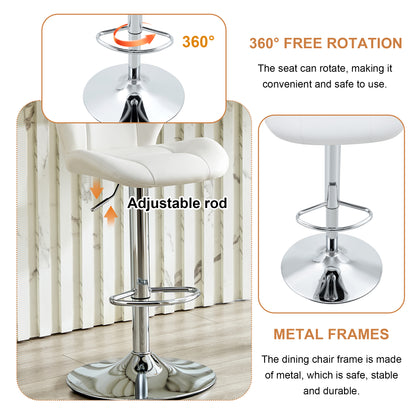 Set of 2 Height Adjustable Bar Stools, White PU - Kitchen Island Seating