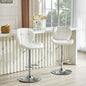 Set of 2 Height Adjustable Bar Stools, PU Upholstered Tufted Backrest Chairs with Chrome-Plated Metal Base & Footrest for Kitchen Island, Pub, Bar (White)
