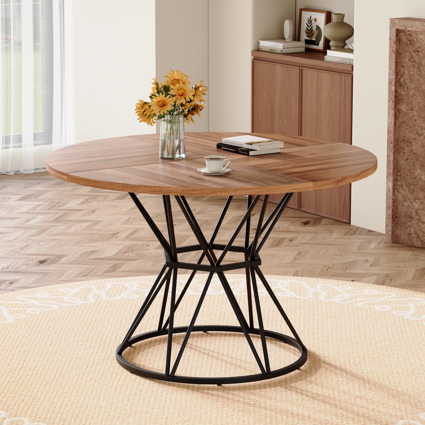 Modern Industrial Dining Table - 47.3" Round Black Metal Frame