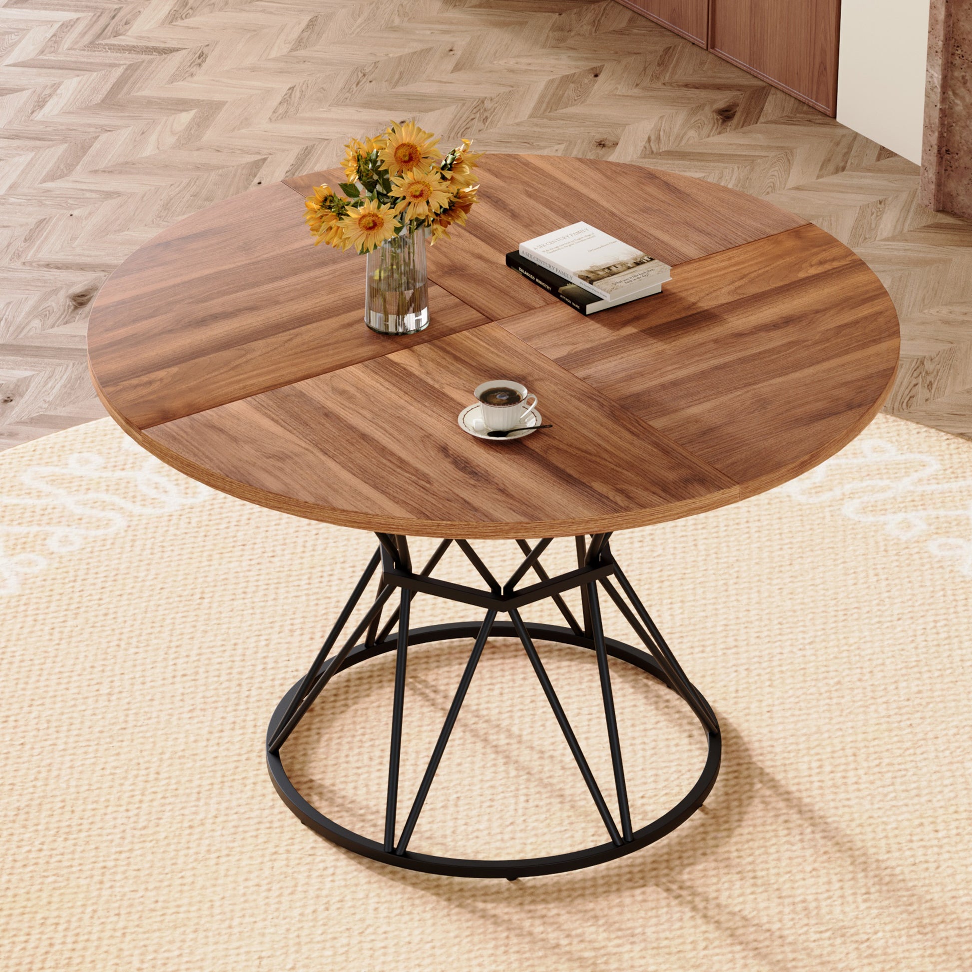 Modern Industrial Dining Table - 47.3" Round Black Metal Frame
