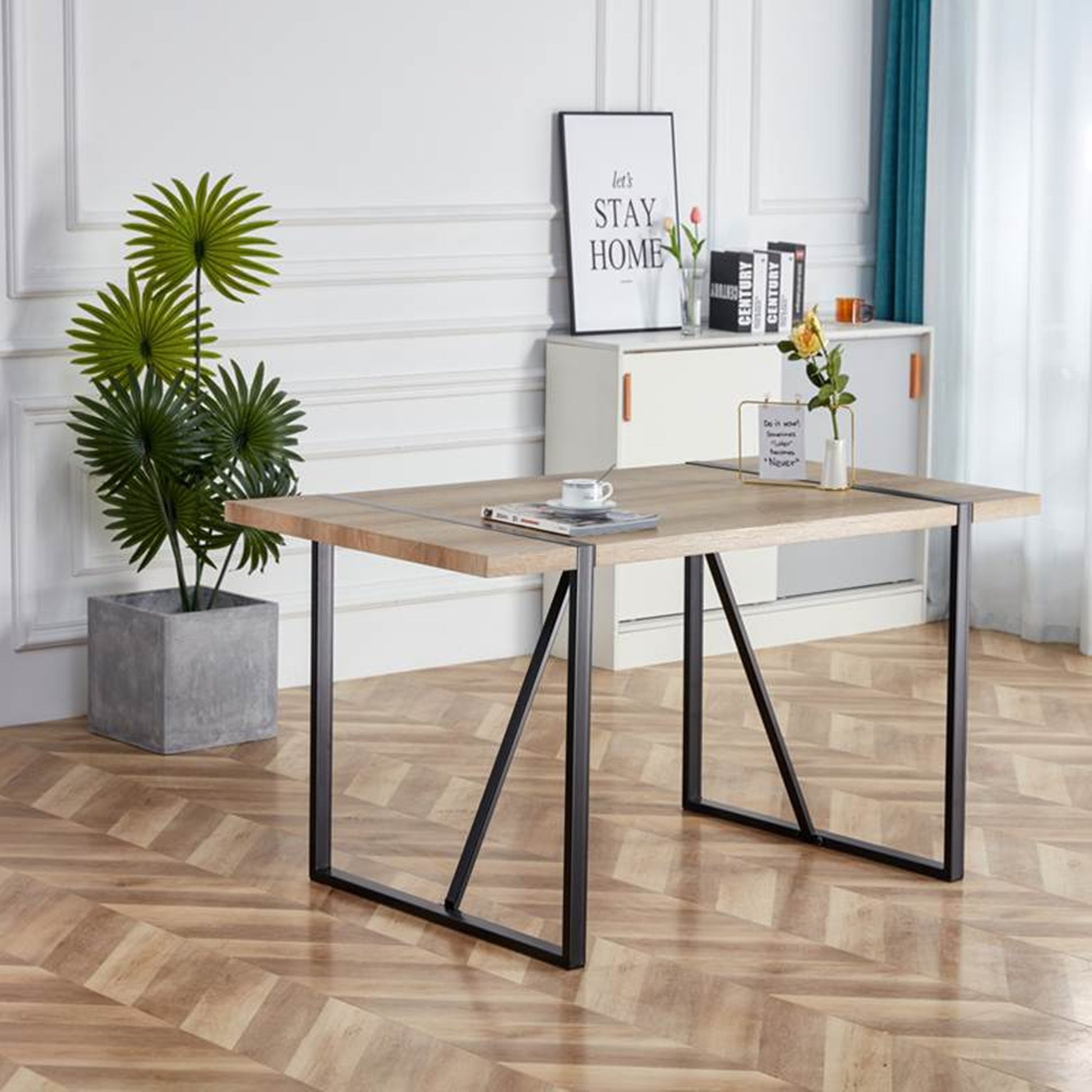 Rustic Industrial Rectangular Wood Dining Table For 4-6 Person, With 1.5" Thick Engineered Wood color Tabletop and Black Metal Legs,Desk For Kitchen Dining Living Room, 55.1" x 31.4"x 29.9"