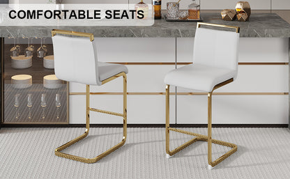 White Gold Bar Chairs - 2 Modern PU Leather Dining Chairs