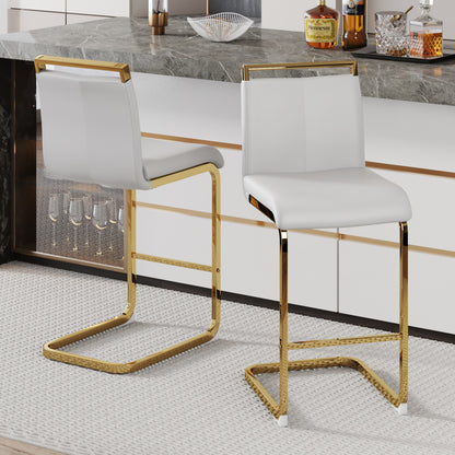 White Gold Bar Chairs - 2 Modern PU Leather Dining Chairs