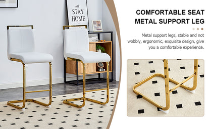 White Gold Bar Chairs - 2 Modern PU Leather Dining Chairs