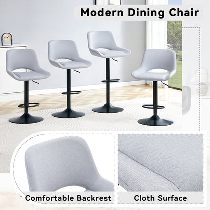 Light Gray Linen Bar Stools Set - 2 Swivel Adjustable Stools for Kitchen Islands