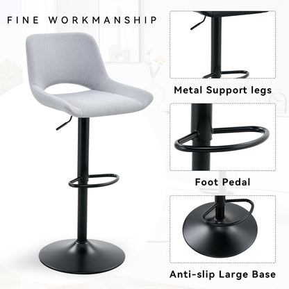 Light Gray Linen Bar Stools Set - 2 Swivel Adjustable Stools for Kitchen Islands