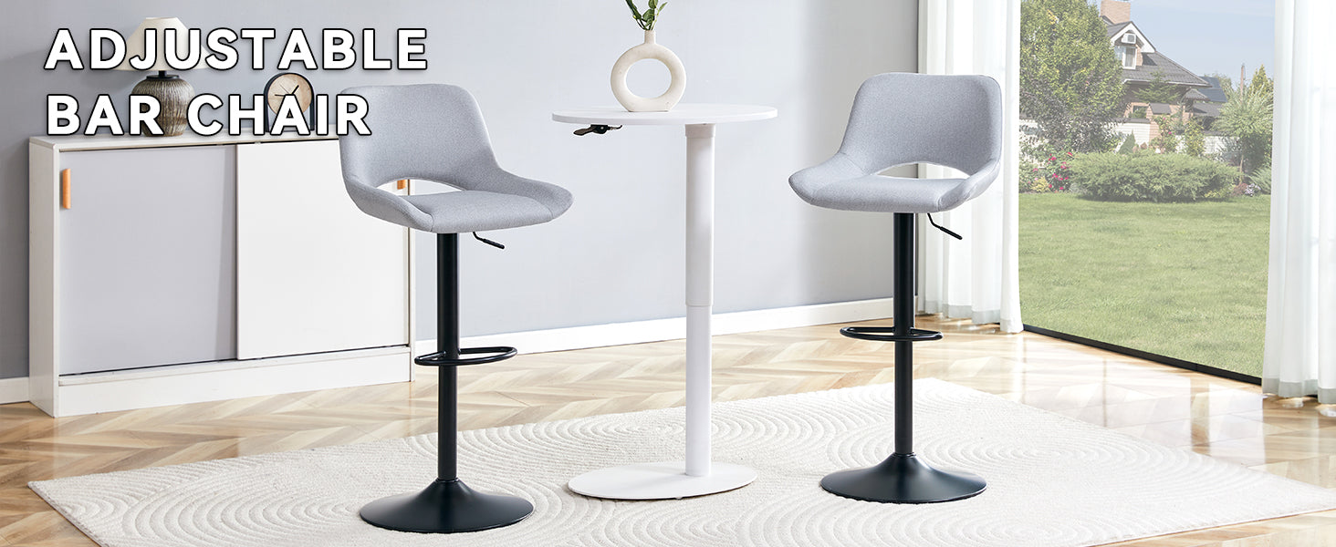 Light Gray Linen Bar Stools Set - 2 Swivel Adjustable Stools for Kitchen Islands