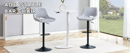 Light Gray Linen Bar Stools Set - 2 Swivel Adjustable Stools for Kitchen Islands