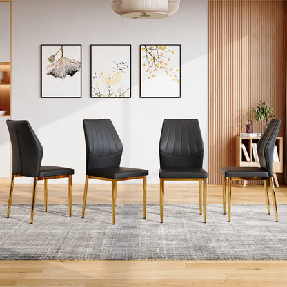Black Gold Dining Chairs Set of 4 - Ergonomic PU Leather