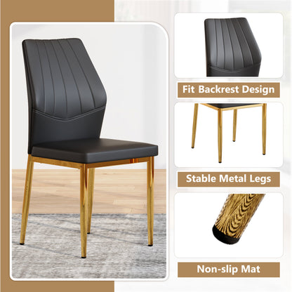 Black Gold Dining Chairs Set of 4 - Ergonomic PU Leather