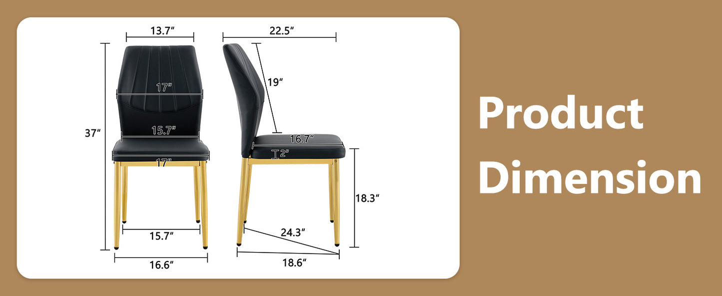 Black Gold Dining Chairs Set of 4 - Ergonomic PU Leather