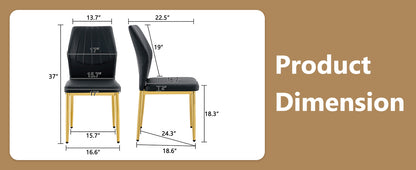Black Gold Dining Chairs Set of 4 - Ergonomic PU Leather