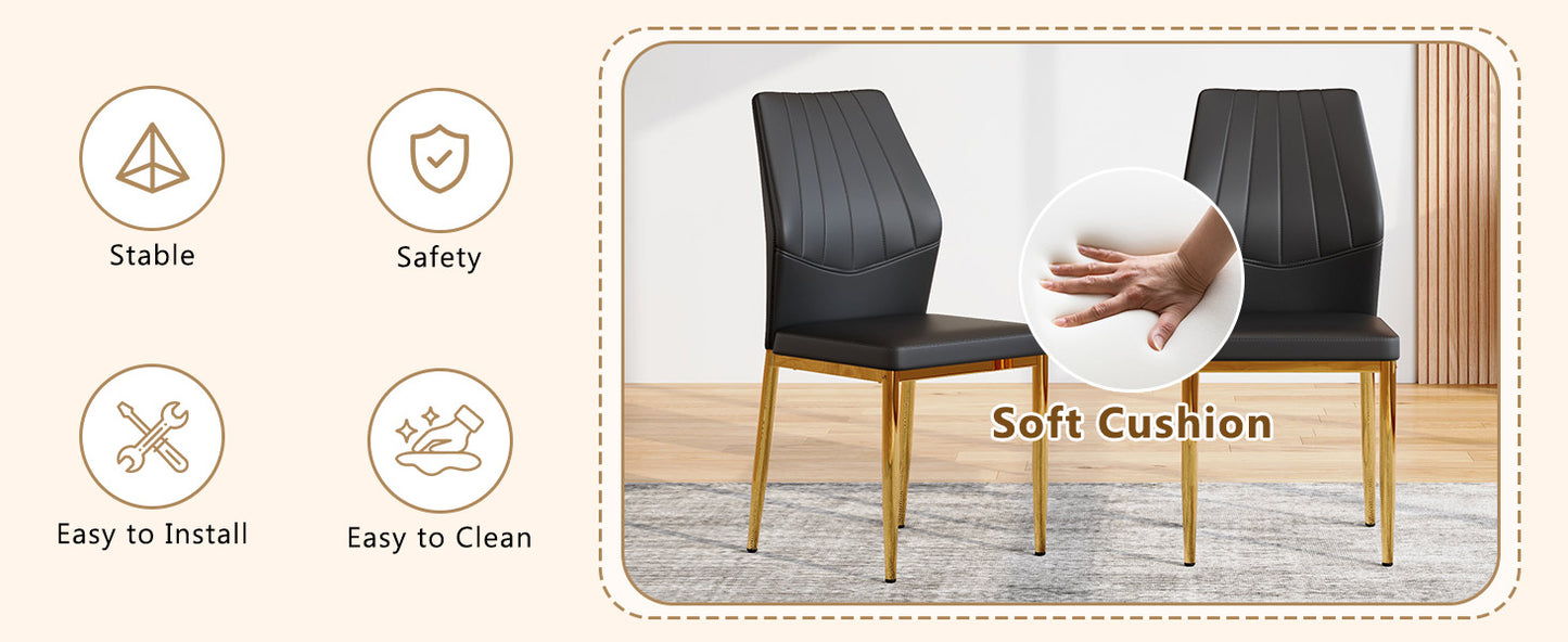 Black Gold Dining Chairs Set of 4 - Ergonomic PU Leather