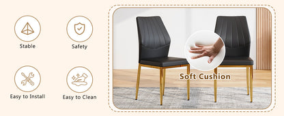 Black Gold Dining Chairs Set of 4 - Ergonomic PU Leather