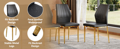 Black Gold Dining Chairs Set of 4 - Ergonomic PU Leather