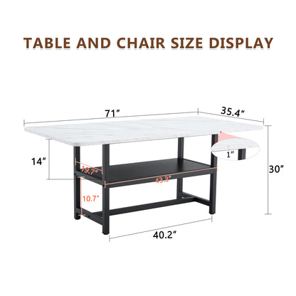 Minimalist White Black Dining Table with Storage and Metal Legs