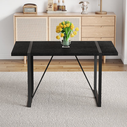 Black MDF Dining Table with Metal Legs, 55"x31.4"x30"