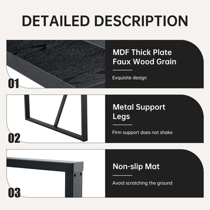 Black MDF Dining Table with Metal Legs, 55"x31.4"x30"