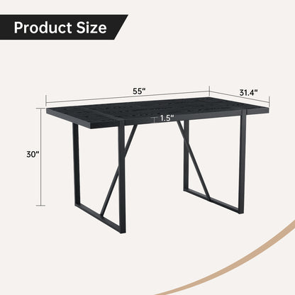 Black MDF Dining Table with Metal Legs, 55"x31.4"x30"
