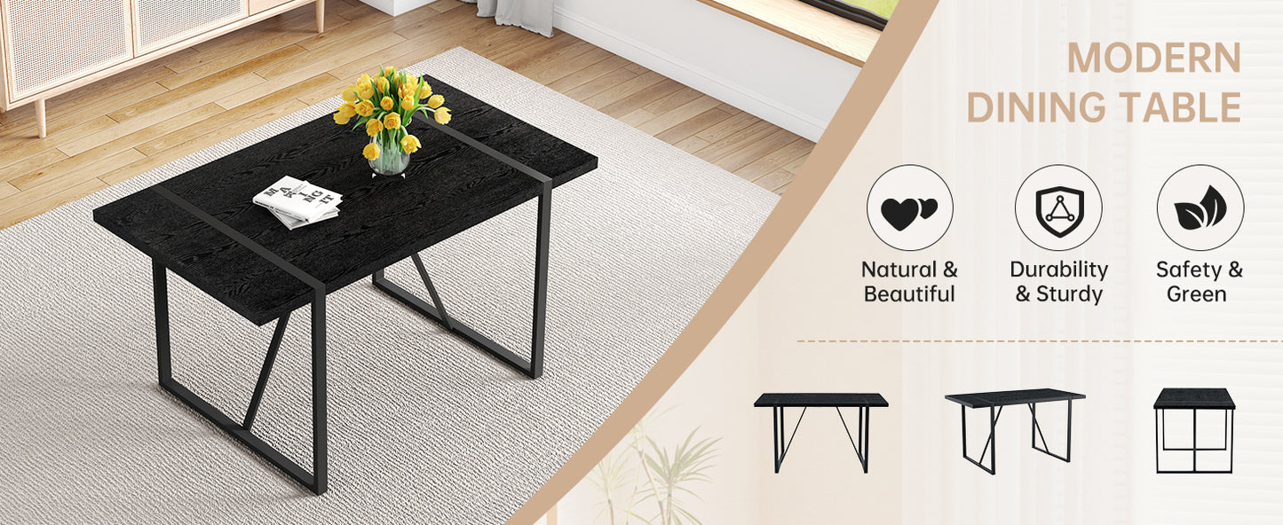 Black MDF Dining Table with Metal Legs, 55"x31.4"x30"
