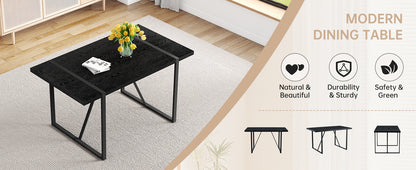 Black MDF Dining Table with Metal Legs, 55"x31.4"x30"