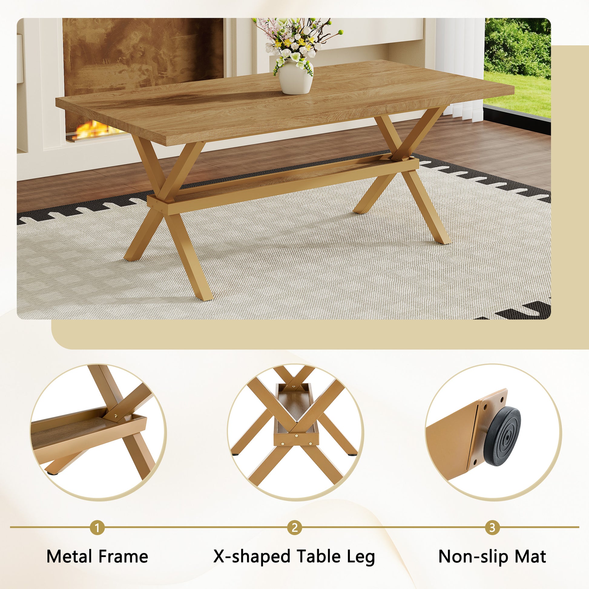 71 Inch Wood Dining Table - 6-8 Person Tabletop for Dining Room