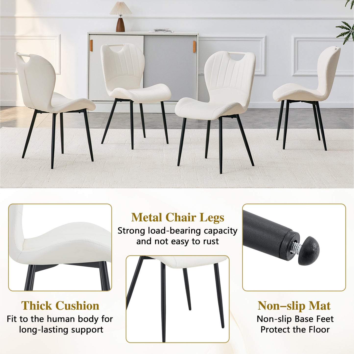 White & Black Dining Chairs - 4 Seat Set Metal Frame